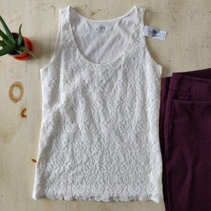 NWT Ann Taylor Loft white lace overlay tank top